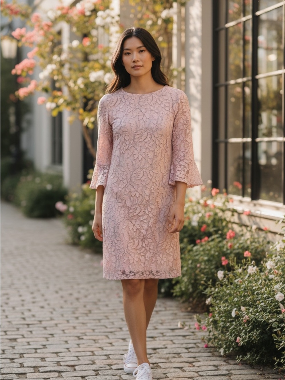 NWT ELLE Pink Lace Bell Sleeve Cocktail Dress Size M